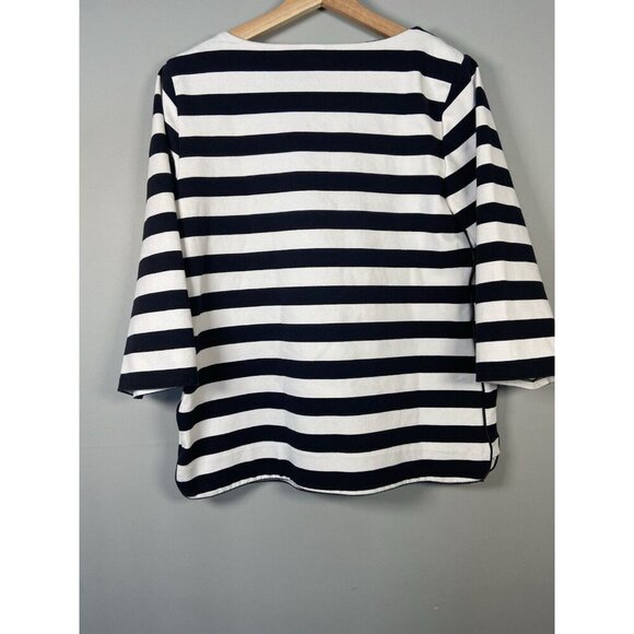 Tommy Hilfiger Shirt‎ Women’s Large Black White Stripe Nautical Zip Leather Trim - Picture 5 of 9
